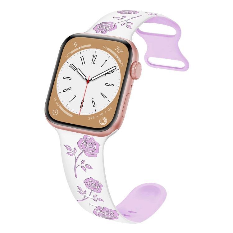 For Apple Watch Series 4 44mm Two-color Rose Engraved Silicone Watch Band(White Purple) - free shipping - PMc TechLife - Order now!