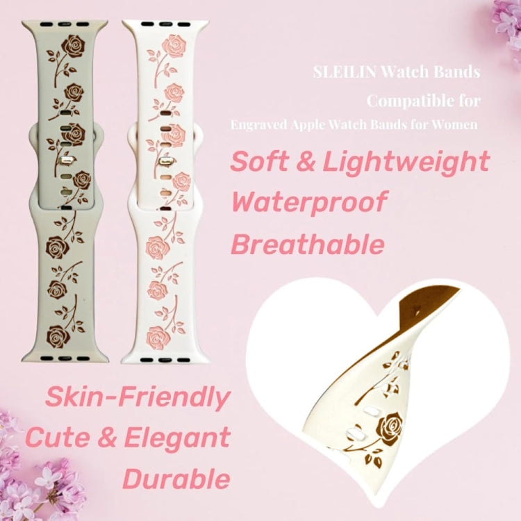 For Apple Watch Series 9 45mm Two-color Rose Engraved Silicone Watch Band(Starlight Caramel) - free shipping - PMc TechLife - Order now!
