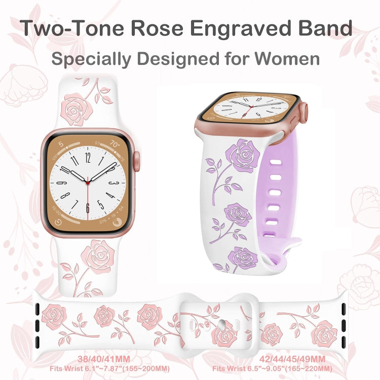 For Apple Watch Series 9 45mm Two-color Rose Engraved Silicone Watch Band(Starlight Caramel) - free shipping - PMc TechLife - Order now!