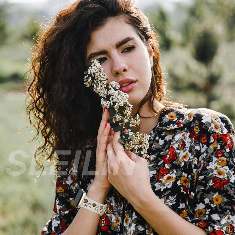 For Apple Watch SE 2023 44mm Two-color Rose Engraved Silicone Watch Band(White Pink) - Watch Bands by PMc TechLife | Online Shopping South Africa | PMc TechLife | Buy Now Pay Later Mobicred