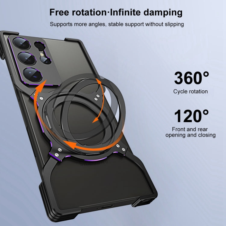 For Samsung Galaxy S24 Ultra 5G Mechanical Arm Borderless MagSafe Holder Metal Phone Case(Black Purple) - Galaxy S24 Ultra 5G Cases by PMC Jewellery | Online Shopping South Africa | PMC Jewellery | Buy Now Pay Later Mobicred