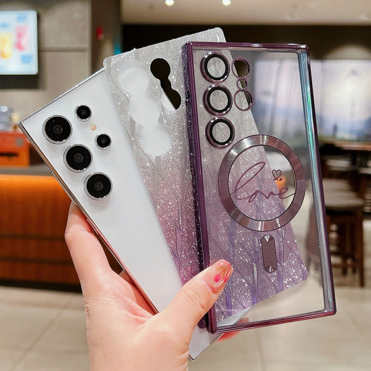 For Samsung Galaxy S25+ 5G Dual-Love Leaves Gradient Glitter MagSafe TPU Phone Case(Pink) - free shipping - PMC TechLife - Order now!