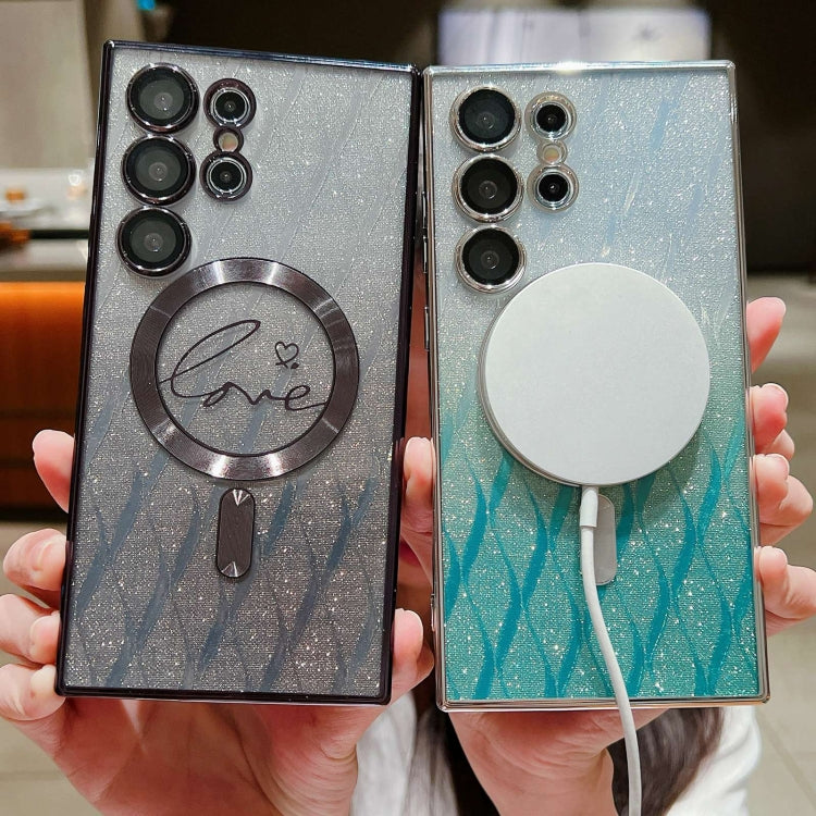 For Samsung Galaxy S25 5G Dual-Love Leaves Gradient Glitter MagSafe TPU Phone Case(Gold) - Galaxy S25 5G Cases by PMC TechLife | Online Shopping South Africa | PMC TechLife | Buy Now Pay Later Mobicred