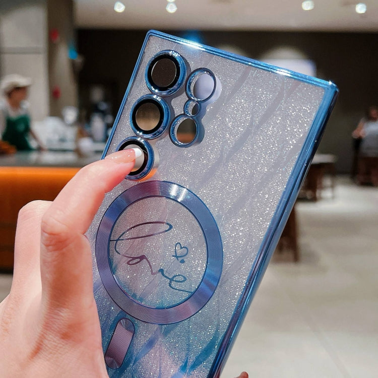 For Samsung Galaxy S25+ 5G Dual-Love Leaves Gradient Glitter MagSafe TPU Phone Case(Blue) - Galaxy S25+ 5G Cases by PMC TechLife | Online Shopping South Africa | PMC TechLife | Buy Now Pay Later Mobicred