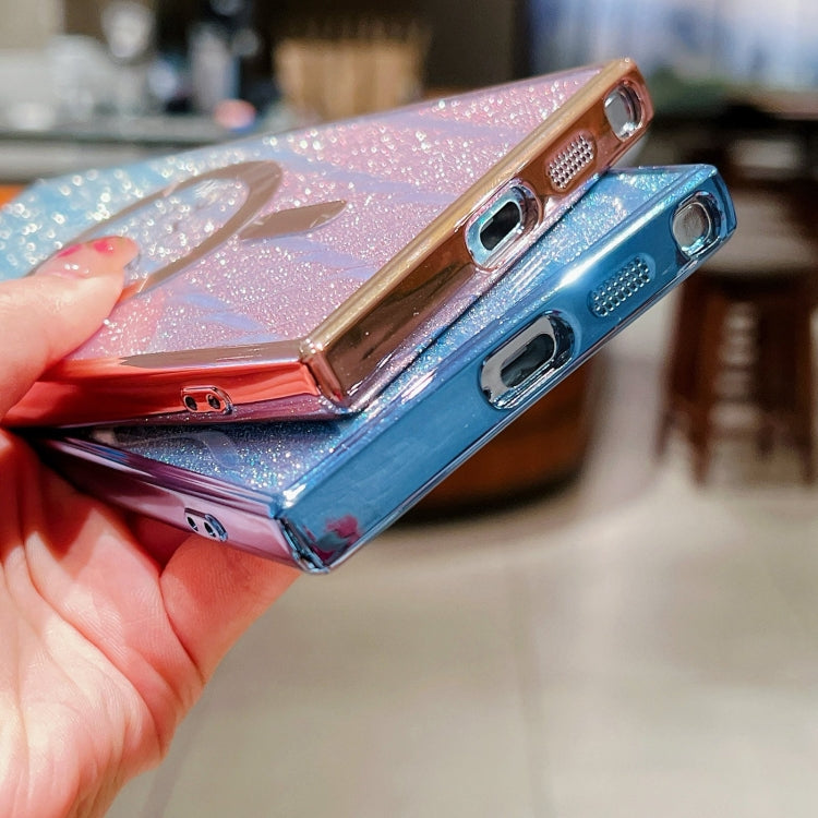 For Samsung Galaxy S25+ 5G Dual-Love Leaves Gradient Glitter MagSafe TPU Phone Case(Blue) - Galaxy S25+ 5G Cases by PMC TechLife | Online Shopping South Africa | PMC TechLife | Buy Now Pay Later Mobicred