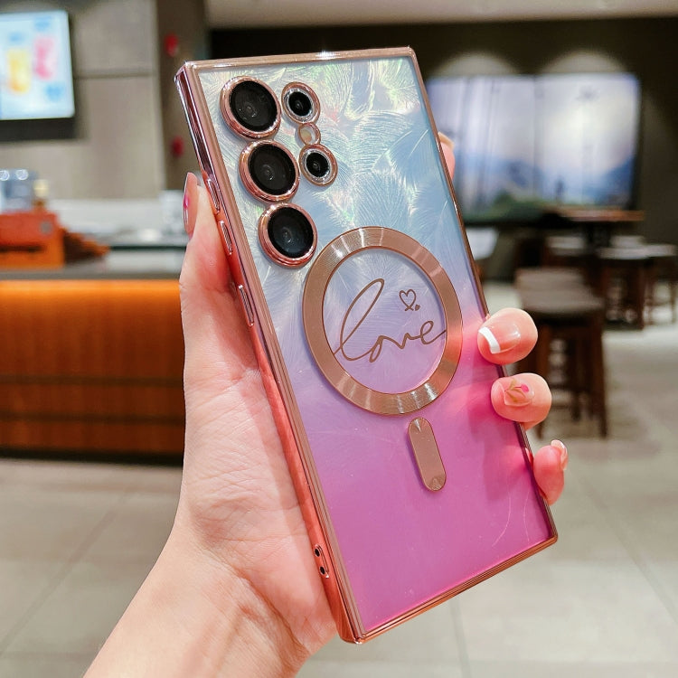 For Samsung Galaxy S25 Ultra 5G Dual-Love Feather Gradient Glitter MagSafe TPU Phone Case(Pink) - Galaxy S25 Ultra 5G Cases by PMC Jewellery | Online Shopping South Africa | PMC Jewellery | Buy Now Pay Later Mobicred