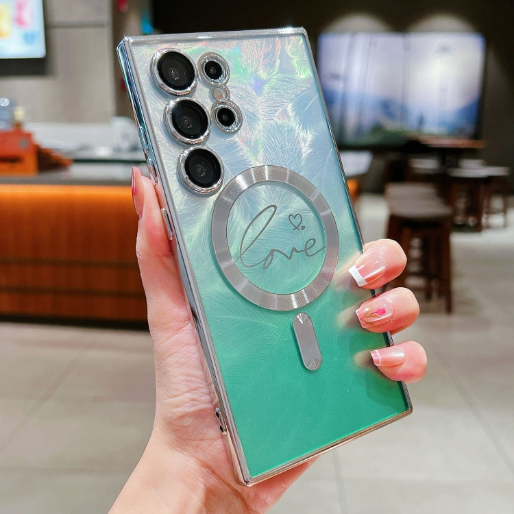 For Samsung Galaxy S25 Ultra 5G Dual-Love Feather Gradient Glitter MagSafe TPU Phone Case(Green) - Galaxy S25 Ultra 5G Cases by PMC Jewellery | Online Shopping South Africa | PMC Jewellery | Buy Now Pay Later Mobicred