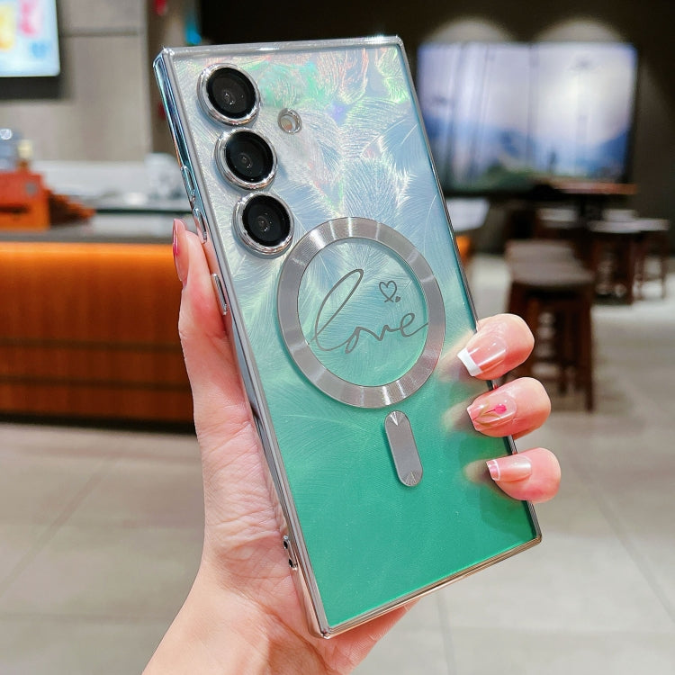 For Samsung Galaxy S25+ 5G Dual-Love Feather Gradient Glitter MagSafe TPU Phone Case(Green) - Galaxy S25+ 5G Cases by PMC Jewellery | Online Shopping South Africa | PMC Jewellery | Buy Now Pay Later Mobicred