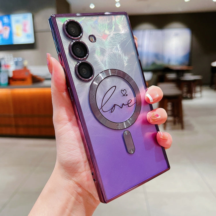 For Samsung Galaxy S25 5G Dual-Love Feather Gradient Glitter MagSafe TPU Phone Case(Purple) - Galaxy S25 5G Cases by PMC Jewellery | Online Shopping South Africa | PMC Jewellery | Buy Now Pay Later Mobicred