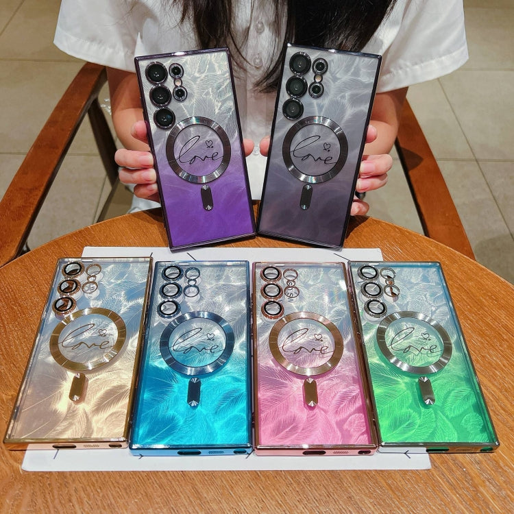 For Samsung Galaxy S25 5G Dual-Love Feather Gradient Glitter MagSafe TPU Phone Case(Purple) - Galaxy S25 5G Cases by PMC Jewellery | Online Shopping South Africa | PMC Jewellery | Buy Now Pay Later Mobicred