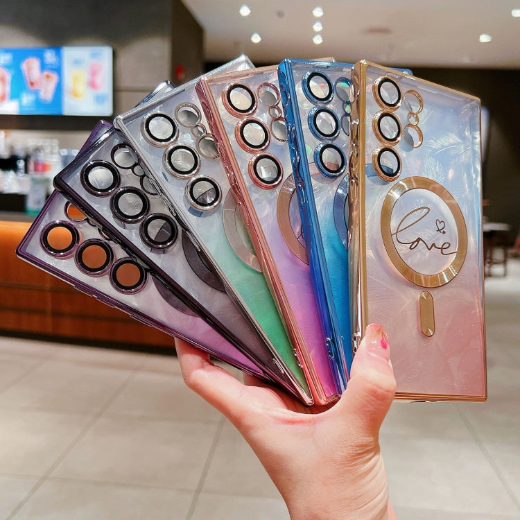 For Samsung Galaxy S25 Ultra 5G Dual-Love Feather Gradient Glitter MagSafe TPU Phone Case(Purple) - Galaxy S25 Ultra 5G Cases by PMC Jewellery | Online Shopping South Africa | PMC Jewellery | Buy Now Pay Later Mobicred