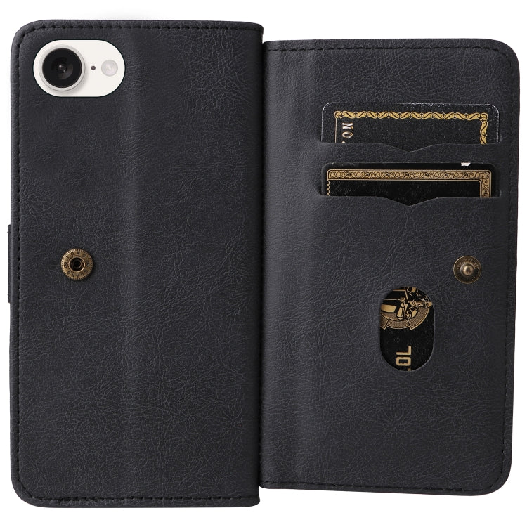 For iPhone 16e Multi-Function Wallet 10 Card Slots Leather Phone Case(Black) - free shipping - PMC TechLife - Order now!