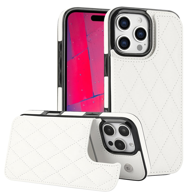 For iPhone 16 Pro Max Double Buckle Rhombic PU Leather Phone Case(White) - iPhone 16 Pro Max Cases by PMC TechLife | Online Shopping South Africa | PMC TechLife | Buy Now Pay Later Mobicred