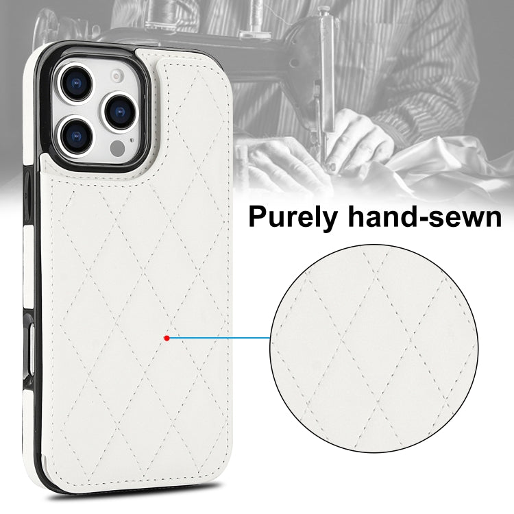 For iPhone 16 Pro Max Double Buckle Rhombic PU Leather Phone Case(White) - iPhone 16 Pro Max Cases by PMC TechLife | Online Shopping South Africa | PMC TechLife | Buy Now Pay Later Mobicred