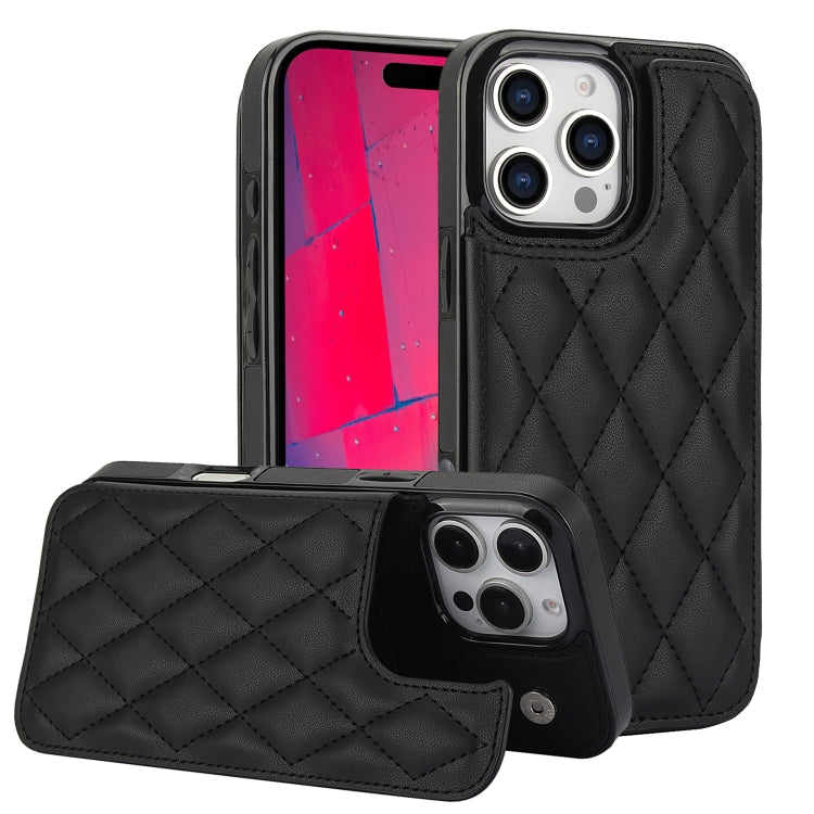 For iPhone 16 Pro Double Buckle Rhombic PU Leather Phone Case(Black) - iPhone 16 Pro Cases by PMC TechLife | Online Shopping South Africa | PMC TechLife | Buy Now Pay Later Mobicred