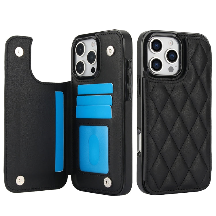For iPhone 16 Pro Double Buckle Rhombic PU Leather Phone Case(Black) - iPhone 16 Pro Cases by PMC TechLife | Online Shopping South Africa | PMC TechLife | Buy Now Pay Later Mobicred