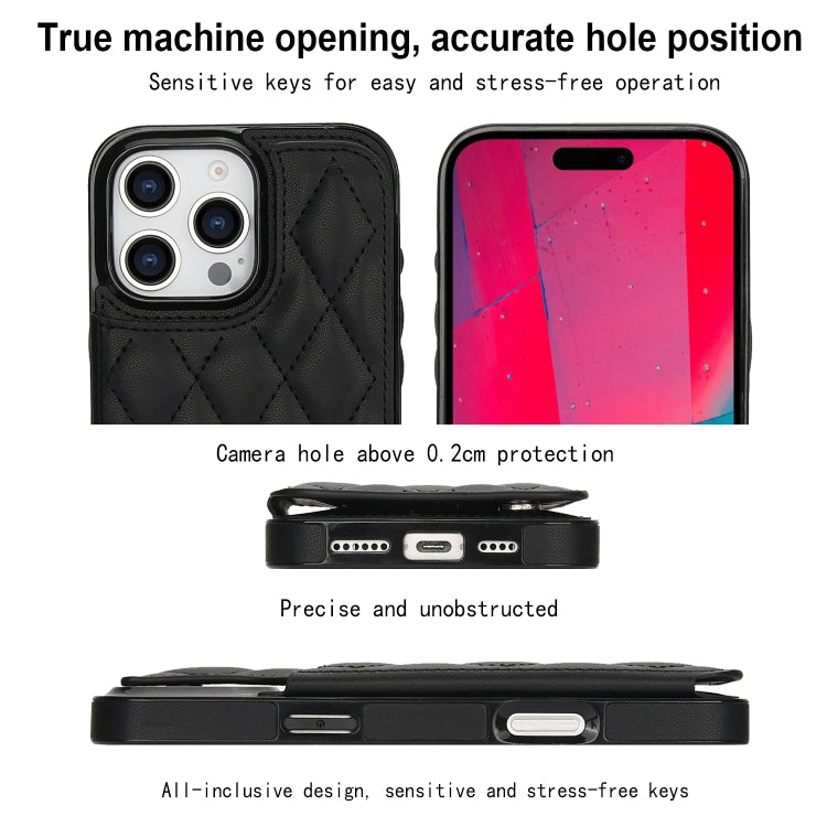 For iPhone 16 Pro Double Buckle Rhombic PU Leather Phone Case(Black) - iPhone 16 Pro Cases by PMC TechLife | Online Shopping South Africa | PMC TechLife | Buy Now Pay Later Mobicred