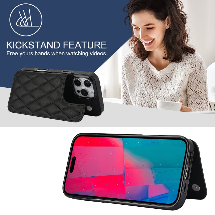 For iPhone 16 Pro Double Buckle Rhombic PU Leather Phone Case(Black) - iPhone 16 Pro Cases by PMC TechLife | Online Shopping South Africa | PMC TechLife | Buy Now Pay Later Mobicred