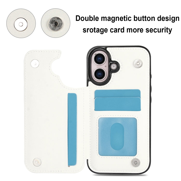 For iPhone 16 Plus Double Buckle Rhombic PU Leather Phone Case(White) - iPhone 16 Plus Cases by PMC TechLife | Online Shopping South Africa | PMC TechLife | Buy Now Pay Later Mobicred