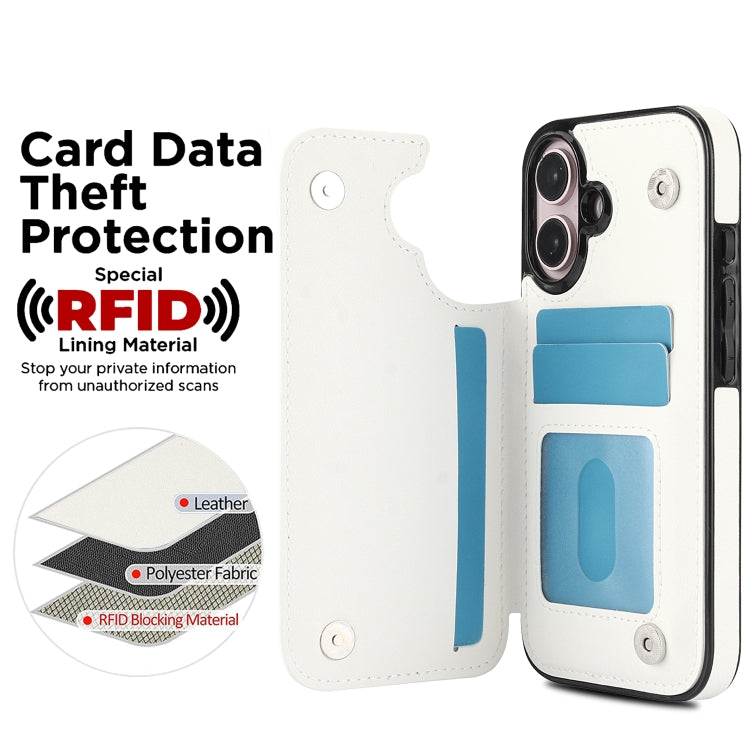 For iPhone 16 Plus Double Buckle Rhombic PU Leather Phone Case(White) - iPhone 16 Plus Cases by PMC TechLife | Online Shopping South Africa | PMC TechLife | Buy Now Pay Later Mobicred