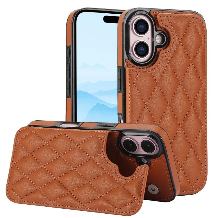 For iPhone 16 Double Buckle Rhombic PU Leather Phone Case(Brown) - free shipping - PMC TechLife - Order now!