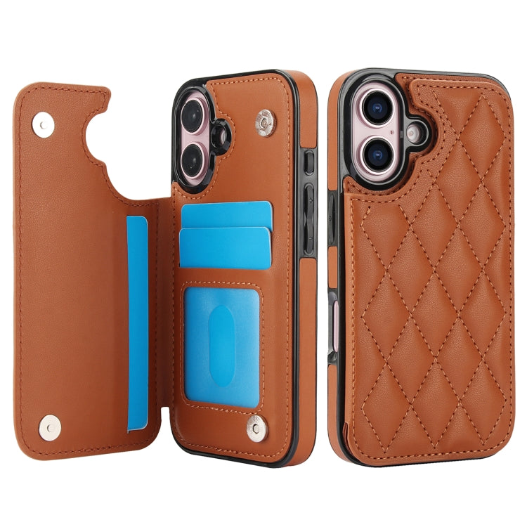 For iPhone 16 Double Buckle Rhombic PU Leather Phone Case(Brown) - free shipping - PMC TechLife - Order now!