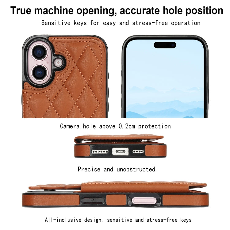 For iPhone 16 Double Buckle Rhombic PU Leather Phone Case(Brown) - free shipping - PMC TechLife - Order now!