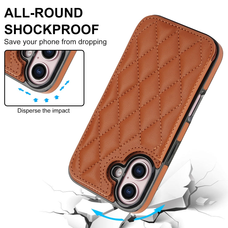 For iPhone 16 Double Buckle Rhombic PU Leather Phone Case(Brown) - free shipping - PMC TechLife - Order now!