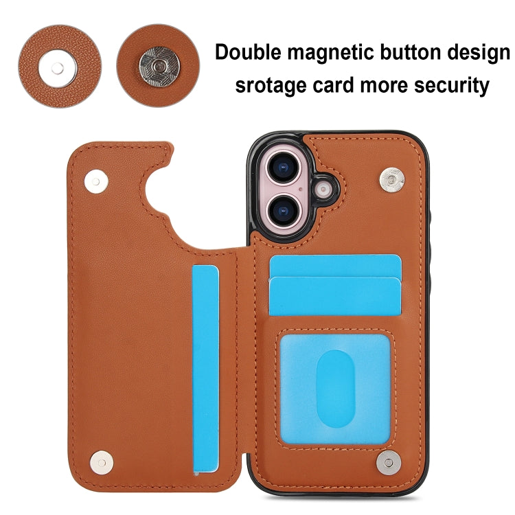 For iPhone 16 Double Buckle Rhombic PU Leather Phone Case(Brown) - free shipping - PMC TechLife - Order now!