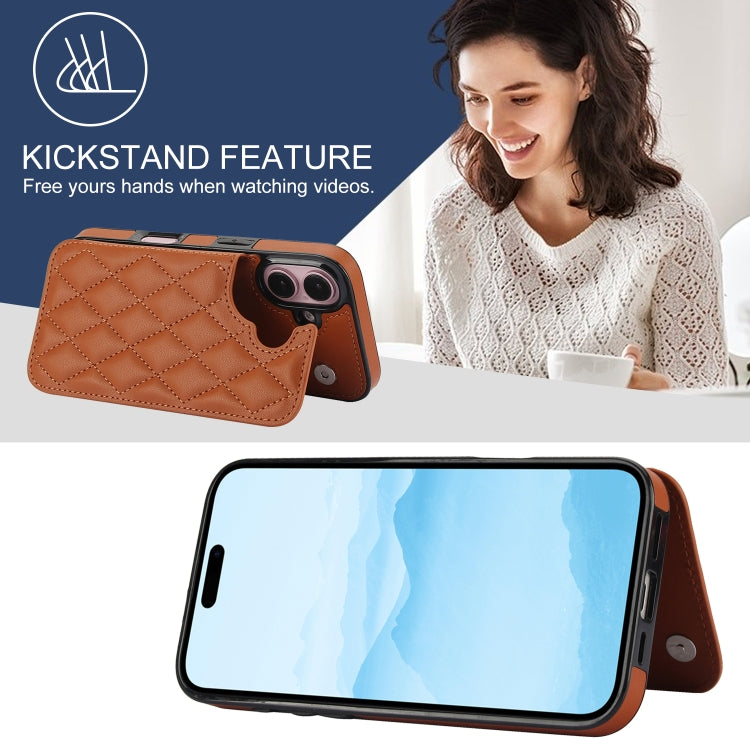For iPhone 16 Double Buckle Rhombic PU Leather Phone Case(Brown) - free shipping - PMC TechLife - Order now!