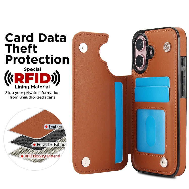 For iPhone 16 Double Buckle Rhombic PU Leather Phone Case(Brown) - free shipping - PMC TechLife - Order now!