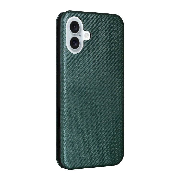 For iPhone 16 Carbon Fiber Texture Flip Leather Phone Case(Green) - iPhone 16 Cases by PMC TechLife | Online Shopping South Africa | PMC TechLife | Buy Now Pay Later Mobicred