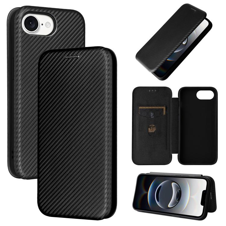 For iPhone 16e Carbon Fiber Texture Flip Leather Phone Case(Black) - iPhone 16e Cases by PMC TechLife | Online Shopping South Africa | PMC TechLife | Buy Now Pay Later Mobicred