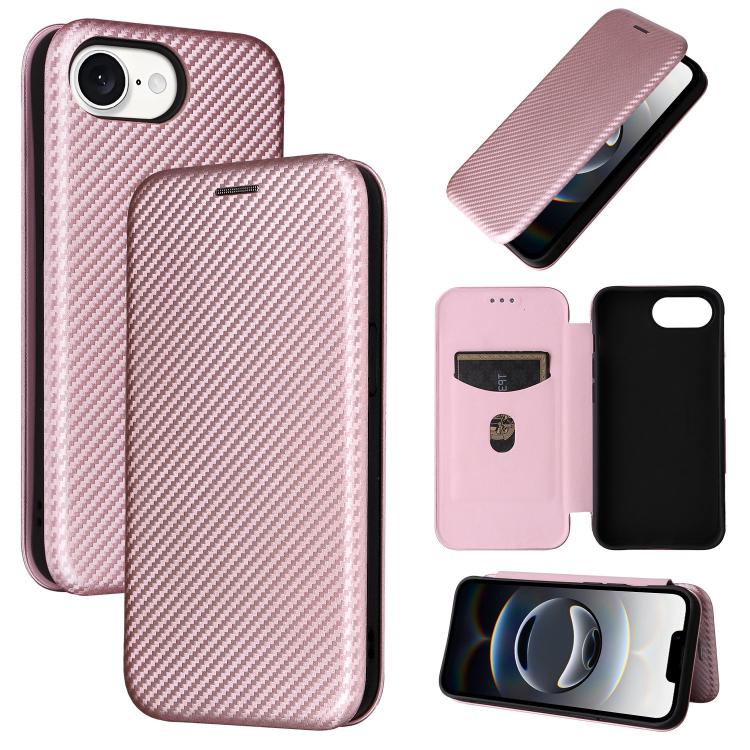 For iPhone SE 2024 Carbon Fiber Texture Flip Leather Phone Case(Pink) - free shipping - PMC TechLife - Order now!