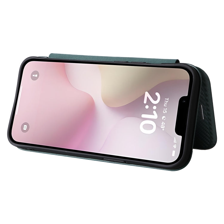 For iPhone 16e Carbon Fiber Texture Flip Leather Phone Case(Green) - iPhone 16e Cases by PMC TechLife | Online Shopping South Africa | PMC TechLife | Buy Now Pay Later Mobicred