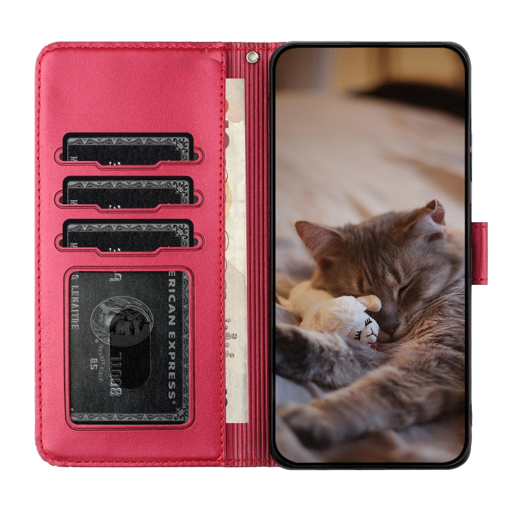 For Samsung Galaxy S25 Ultra 5G Cat Embossing Pattern Leather Phone Case with Lanyard(Red) - free shipping - PMC Jewellery - Order now!
