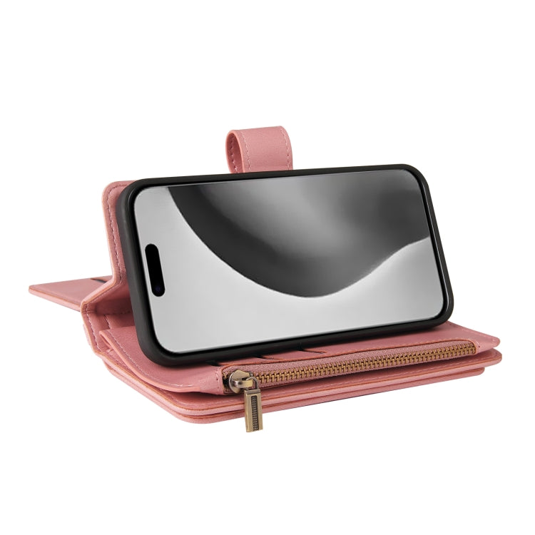 For iPhone 16 Pro Max Skin Feel Multi Card Slots Zipper Wallet Leather Phone Case(Pink) - iPhone 16 Pro Max Cases by PMC TechLife | Online Shopping South Africa | PMC TechLife | Buy Now Pay Later Mobicred