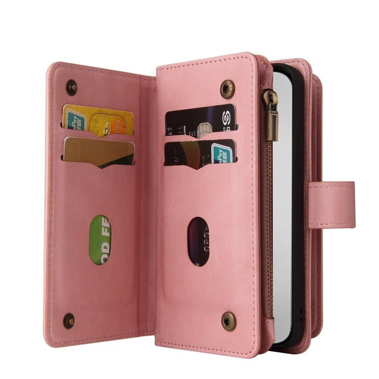 For iPhone 16 Pro Max Skin Feel Multi Card Slots Zipper Wallet Leather Phone Case(Pink) - iPhone 16 Pro Max Cases by PMC TechLife | Online Shopping South Africa | PMC TechLife | Buy Now Pay Later Mobicred
