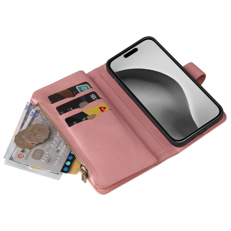 For iPhone 16 Pro Max Skin Feel Multi Card Slots Zipper Wallet Leather Phone Case(Pink) - iPhone 16 Pro Max Cases by PMC TechLife | Online Shopping South Africa | PMC TechLife | Buy Now Pay Later Mobicred