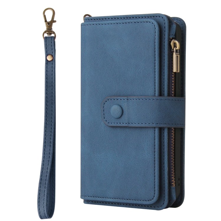 For iPhone 16 Pro Max Skin Feel Multi Card Slots Zipper Wallet Leather Phone Case(Blue) - iPhone 16 Pro Max Cases by PMC TechLife | Online Shopping South Africa | PMC TechLife | Buy Now Pay Later Mobicred