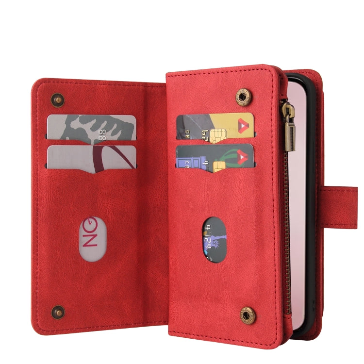 For iPhone 16 Pro Skin Feel Multi Card Slots Zipper Wallet Leather Phone Case(Red) - iPhone 16 Pro Cases by PMC TechLife | Online Shopping South Africa | PMC TechLife | Buy Now Pay Later Mobicred