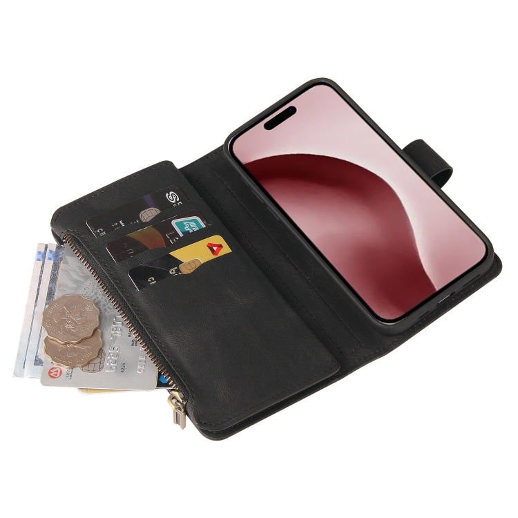 For iPhone 16 Pro Skin Feel Multi Card Slots Zipper Wallet Leather Phone Case(Black) - iPhone 16 Pro Cases by PMC TechLife | Online Shopping South Africa | PMC TechLife | Buy Now Pay Later Mobicred
