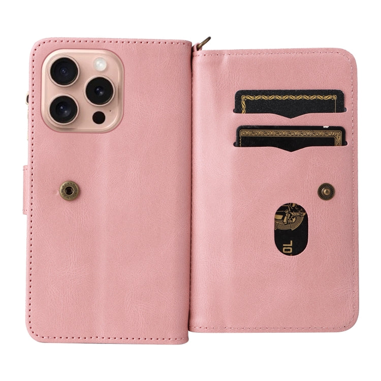 For iPhone 16 Pro Skin Feel Multi Card Slots Zipper Wallet Leather Phone Case(Pink) - iPhone 16 Pro Cases by PMC TechLife | Online Shopping South Africa | PMC TechLife | Buy Now Pay Later Mobicred