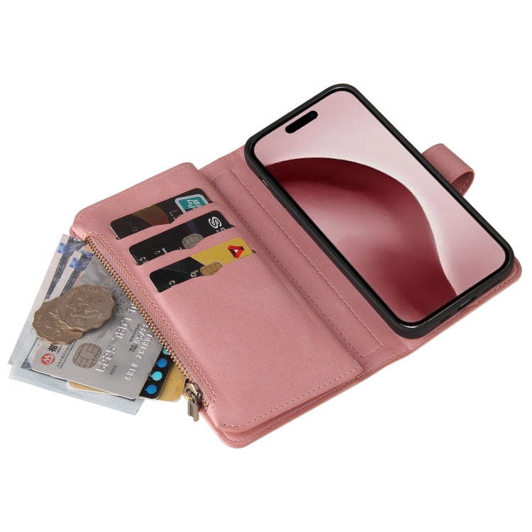 For iPhone 16 Pro Skin Feel Multi Card Slots Zipper Wallet Leather Phone Case(Pink) - iPhone 16 Pro Cases by PMC TechLife | Online Shopping South Africa | PMC TechLife | Buy Now Pay Later Mobicred