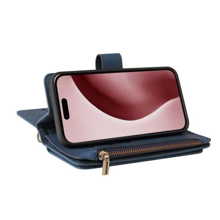 For iPhone 16 Pro Skin Feel Multi Card Slots Zipper Wallet Leather Phone Case(Blue) - iPhone 16 Pro Cases by PMC TechLife | Online Shopping South Africa | PMC TechLife | Buy Now Pay Later Mobicred