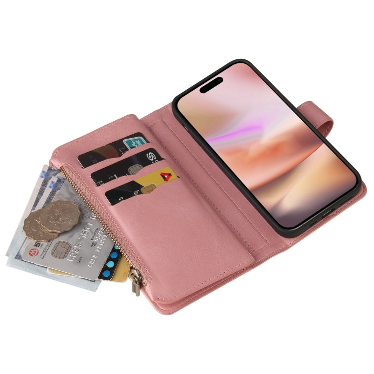 For iPhone 16 Plus Skin Feel Multi Card Slots Zipper Wallet Leather Phone Case(Pink) - free shipping - PMC TechLife - Order now!