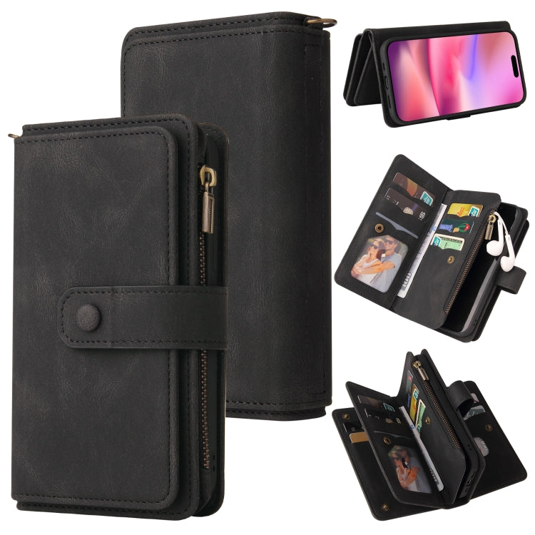 For iPhone 16 Skin Feel Multi Card Slots Zipper Wallet Leather Phone Case(Black) - iPhone 16 Cases by PMC TechLife | Online Shopping South Africa | PMC TechLife | Buy Now Pay Later Mobicred