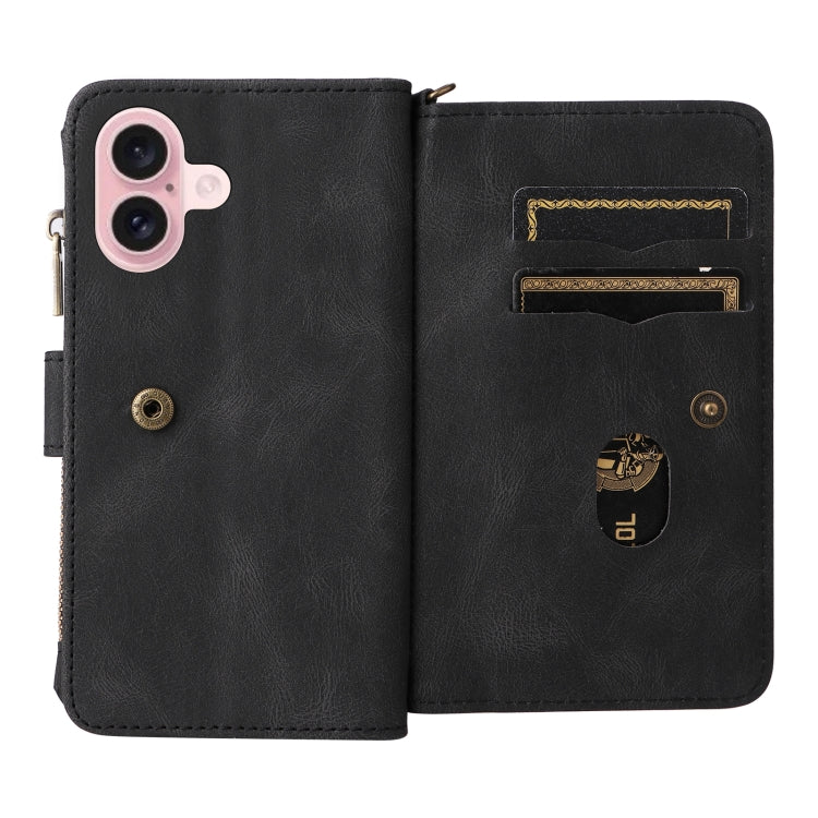 For iPhone 16 Skin Feel Multi Card Slots Zipper Wallet Leather Phone Case(Black) - iPhone 16 Cases by PMC TechLife | Online Shopping South Africa | PMC TechLife | Buy Now Pay Later Mobicred