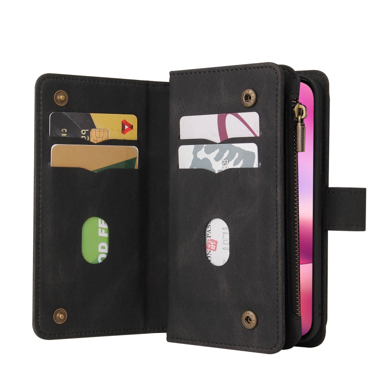 For iPhone 16 Skin Feel Multi Card Slots Zipper Wallet Leather Phone Case(Black) - iPhone 16 Cases by PMC TechLife | Online Shopping South Africa | PMC TechLife | Buy Now Pay Later Mobicred