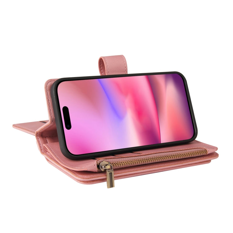 For iPhone 16 Skin Feel Multi Card Slots Zipper Wallet Leather Phone Case(Pink) - iPhone 16 Cases by PMC TechLife | Online Shopping South Africa | PMC TechLife | Buy Now Pay Later Mobicred